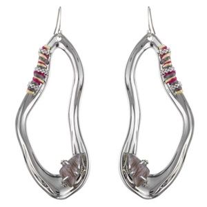 Liquid Rhodium Link with Stitched Edges earrings